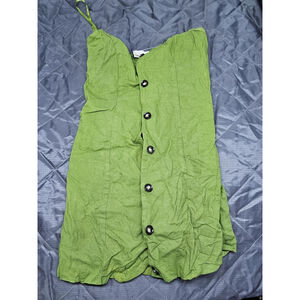 Monteau Los Angeles Green Smocked Boho Top Women’s XS Off Shoulder Button Front